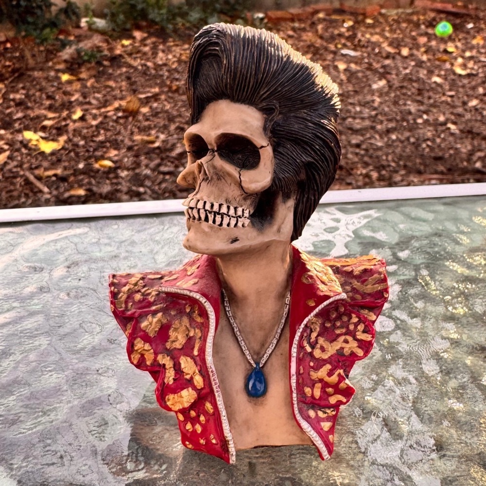 Pacific Giftware Elvis Skull Bust Red Gold‎ Jacket Skeleton 1990s Figurine